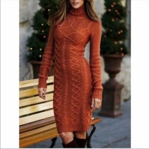 Moda International Turtleneck Cable Sweater Dress